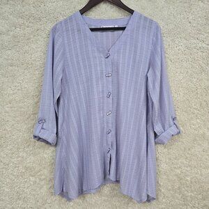 Habitat Womens‎ Stripe Button Front Roll Tab Sleeve Top Size Small Lagenlook